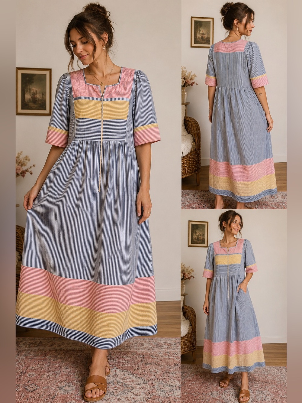 Saybury Vintage Seersucker Stripe Midi lounge rope pastel‎ colors Small